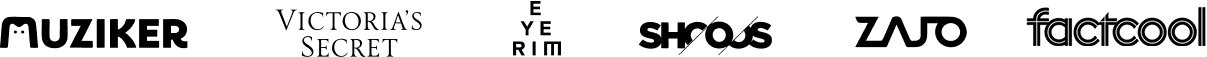 Company logos: Muziker, Victoria's Secret, Eyerim, Shpoos, Zajto, Factcool